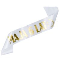 Biała szarfa 6 lat z dowolnym imieniem