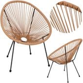 Owalne krzesła ogrodowe, zestaw 2 szt. rattanowe fotele ażurowe beżowe wys. 87 cm