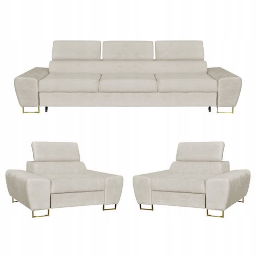 Zestaw mebli wypoczynkowych salonu Bosso Sofa 3os fotele beż na Arena.pl