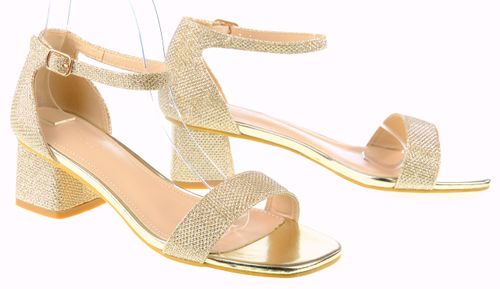 Sandały na obcasie słupku 4,5 cm. złote brokatowe Rozmiar obuwia - 38 na Arena.pl