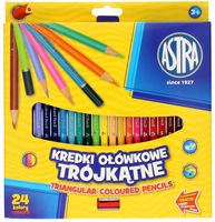 Kredki szkolne ołówkowe trójkątne Astra 24 kolorów + Temperówka Gratis