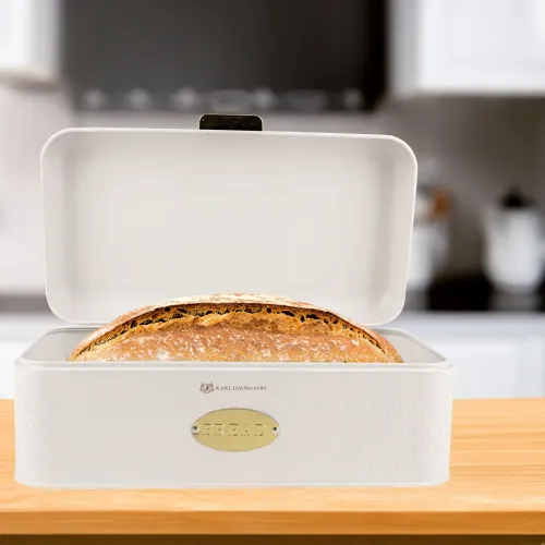 CHLEBAK BIAŁY POJEMNIK NA PIECZYWO BUŁKI CHLEB METALOWY ZAMYKANA POKRYWA na Arena.pl