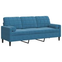 3-osobowa sofa z poduszkami, niebieska, 180 cm, aksamit