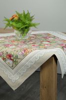 Obrus dekoracyjny gobelin 100x100 Eurofirany oliwkowy w róże