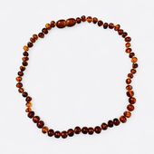 Naszyjnik bursztynowy dla dzieci ząbkowanie - ciemny koniak barok gryzak