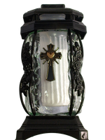 Znicz szklany kapliczka czarna z złotym krzyżem