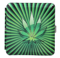 Metalowa Papierośnica z Liściem Ganji Marihuany