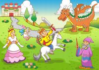 FOTOTAPETA dziecięca SMOK I RYCERZ KRÓLEWNA