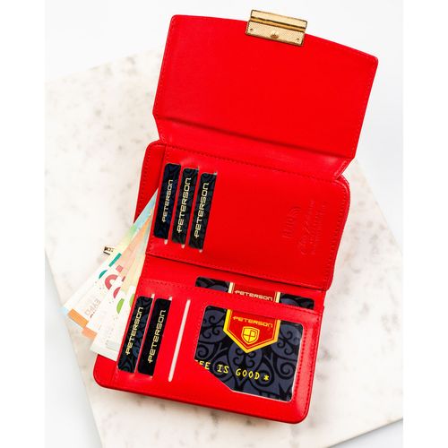 czerwony, poziomy portfel damski wykonany ze skóry ekologicznej - peterson na Arena.pl