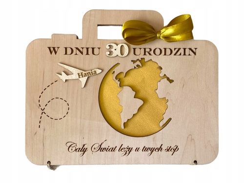 Prezent na urodziny DREWNIANA KARTKA GRAWER personalizowana walizka na Arena.pl