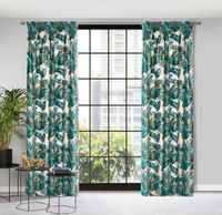 Zasłona gotowa na taśmie DAVOS 140x270 biało zielona w liście monstery