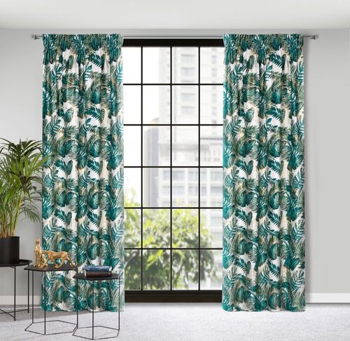 Zasłona gotowa na taśmie DAVOS 140x270 biało zielona w liście monstery na Arena.pl