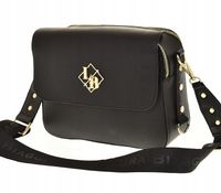 Laura Biaggi – torebka listonoszka kuferek czarny groszek klapka mat JS170