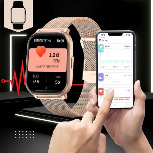 ZEGAREK SMARTWATCH DAMSKI POLSKIE MENU ROZMOWY PULS CIŚNIENIE SPORT 2 PASKI na Arena.pl