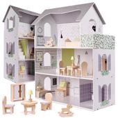 Domek Dla Lalek Drewniany Mebelki 70Cm Szary
