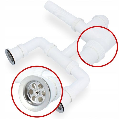 Syfon Zlewu DWUKOMOROWEGO 50 mm Odpływ PODWÓJNY Zlewozmywaka Sitko Manua W2 na Arena.pl