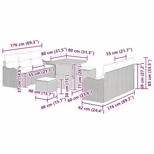 Zestaw Sof na Ogród 9 pcs Czarny polirattan na Arena.pl