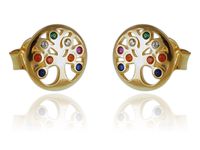Eleganckie pozłacane srebrne kolczyki drzewo życia tree of life kolorowe cyrkonie srebro 925 K2983