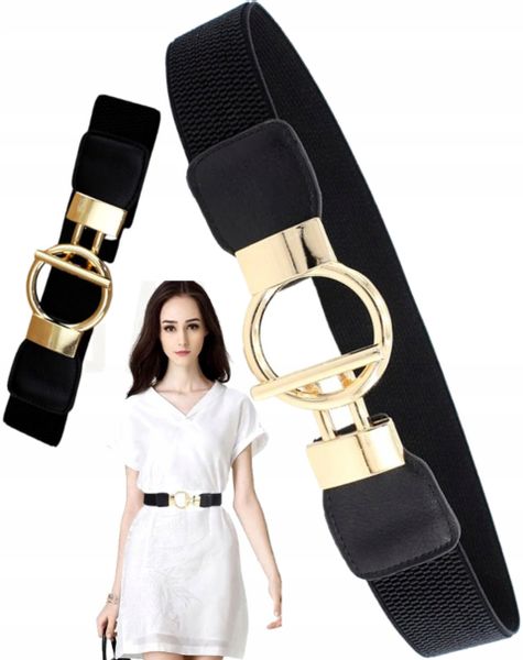 Pasek Czarny Gumowy Do Sukienki Elastyczny Złoty zdjęcie 1