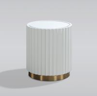 Stolik kawowy ryflowany biały okrągły złoty z szybą Glamour Premium 45