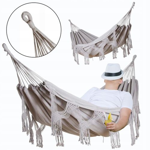 DUŻY DWUOSOBOWY HAMAK OGRODOWY BOHO MAKRAMA MIDAS 2 160x220 XXL SZARY na Arena.pl