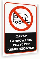 Tabliczka znak informacyjny 40x30 Biała PARKOWANIA PRZYCZEP Nierdzewna