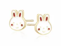 DELIKATNE POZŁACANE SREBRNE KOLCZYKI EMALIOWANE KRÓLIKI KRÓLICZKI