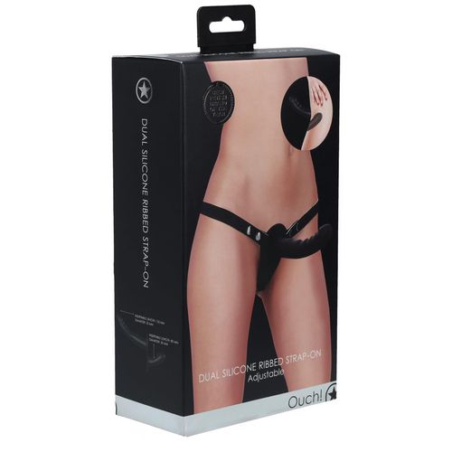 ouch!   dual silicone ribbed strap on   adjustable   black na Arena.pl