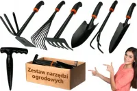 KOMPLET 7 NARZĘDZI OGRODNICZYCH ZESTAW OGRODNIKA ŁOPATKA GRABKI