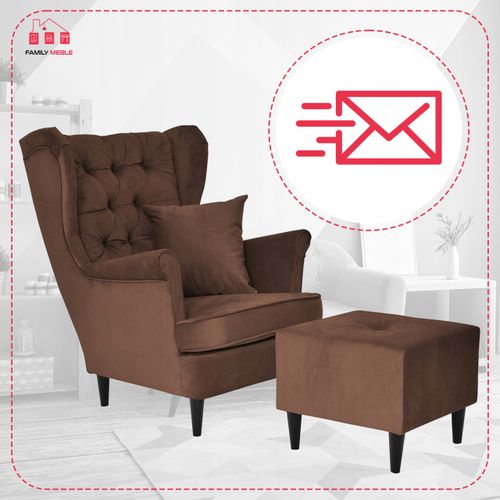 Fotel uszak Gaja z podnóżkiem skandynawski  brązu orzech na Arena.pl