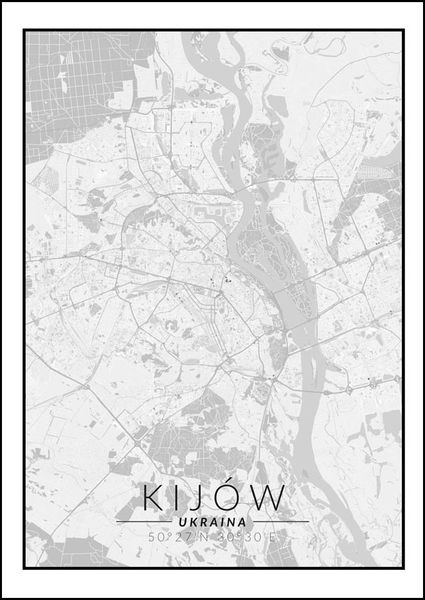 Kijów mapa czarno biała - plakat 60x80 cm zdjęcie 1