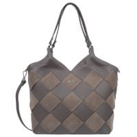 VEZZE torebka skórzana shopper pleciona z długimi rączkami V538 ciepł szara