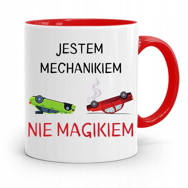 Kubek Czerwony Dla Mechanika Jestem Mechanikiem Z Nadrukiem Ze Zdjęciem zdjęcie 1