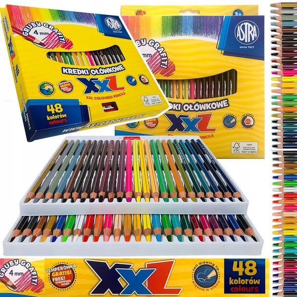 KREDKI OŁÓWKOWE ASTRA GRUBY GRAFIT 4mm XXL 48 KOL zdjęcie 1