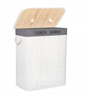 KOSZ NA PRANIE BIELIZNĘ UBRANIA POJEMNIK DWUKOMOROWY BAMBUSOWY 105 L BIAŁY