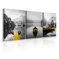 Obrazy Do Salonu Set Krajobraz Górski Natura Jezioro Łódki 90cm x 40cm