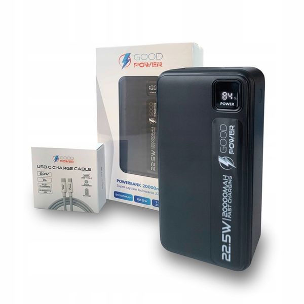 POWERBANK 20000mAh 22,5W DUŻA POJEMNOŚĆ + KABEL USB-C 60W GOODPOWER zdjęcie 13