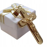 Złoty duży krzyż wisiorek Pozłacany 18K Orginalna Stal chirurgiczna Okazja
