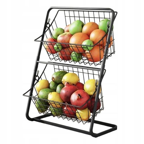 Koszyk Piętrowy Dwupoziomowy na Owoce Warzywa Czarny Organizer do na Arena.pl