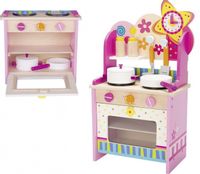 Śliczna, drewniana kuchnia z piekarnikiem - różowa