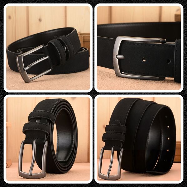 Elegancki Pasek Męski Skórzany Spodni Zamszowy Czarny Metalowa Klamra zdjęcie 6