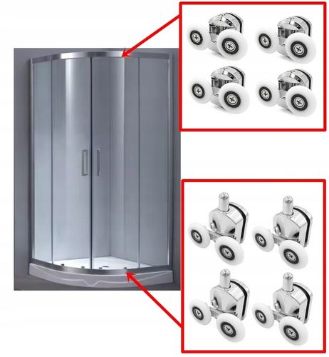 Komplet rolek kółek do drzwi kabiny prysznicowej górnych dolnych 23mm 8 szt na Arena.pl