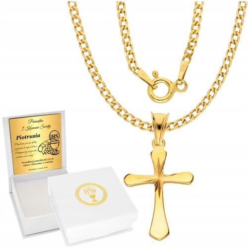 Złoty Łańcuszek 925 Krzyżyk Medalik Komunia Chrzest Bierzmowanie Grawer na Arena.pl