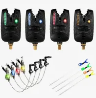ZESTAW 4x SYGNALIZATOR WĘDKARSKI WODOODPORNY 8LED + 4x HANGER + 4x PODPÓRKA