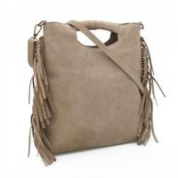 VERA PELLE torebka zamszowa listonoszka boho z frędzlami V406 beżowa