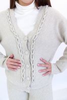 Kremowy Sweterkowy Komplet Damski Sweter + Spodnie UNI