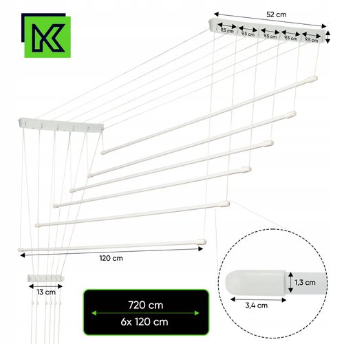 Suszarka Na Pranie Ubrania Sufitowa 6 Prętów 120cm na Arena.pl