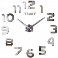 DUŻY ZEGAR ŚCIENNY NAKLEJANY NOWOCZESNY 3D CICHY SREBRNY NA ŚCIANĘ