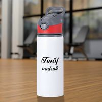 Biały bidon 650 ml z Twoim nadrukiem czerwona wstawka
