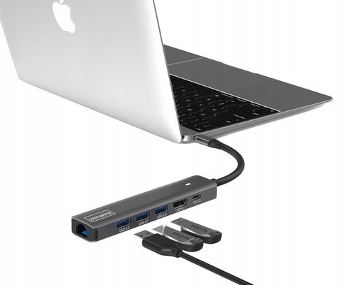 HUB Przejściówka USB-C Adapter 7W1 HDMI 4K USB 3.0 Gigabit Ethernet RJ45 M1 na Arena.pl